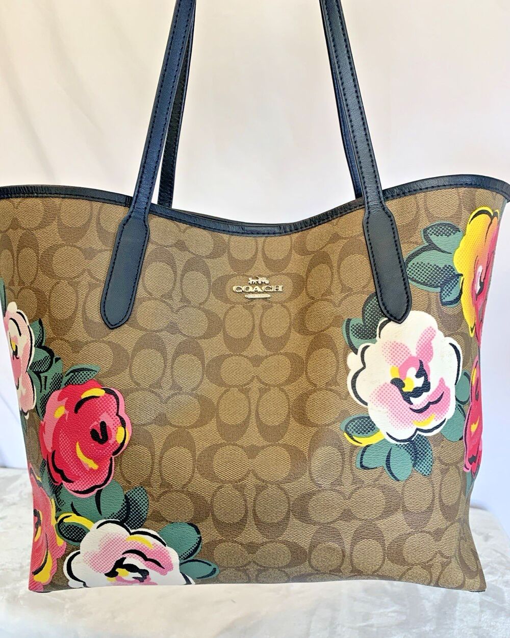 Coach City Tote Bag In Signature Canvas with Vintage Rose Print C5785